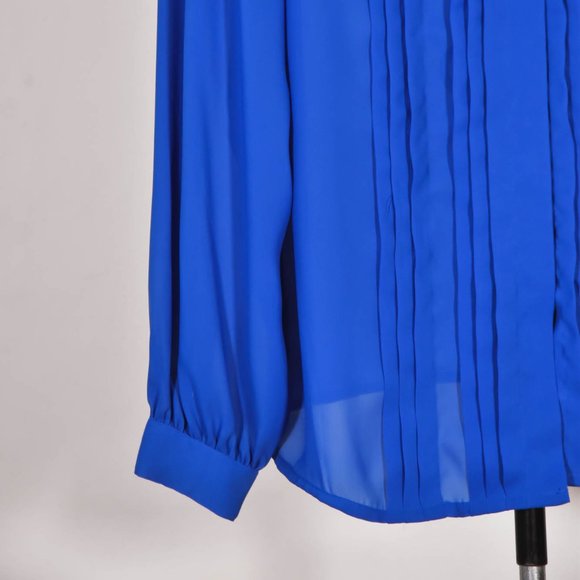 Vintage 80s Royal Blue Blouse with Bow Size 12 - Picture 3 of 7